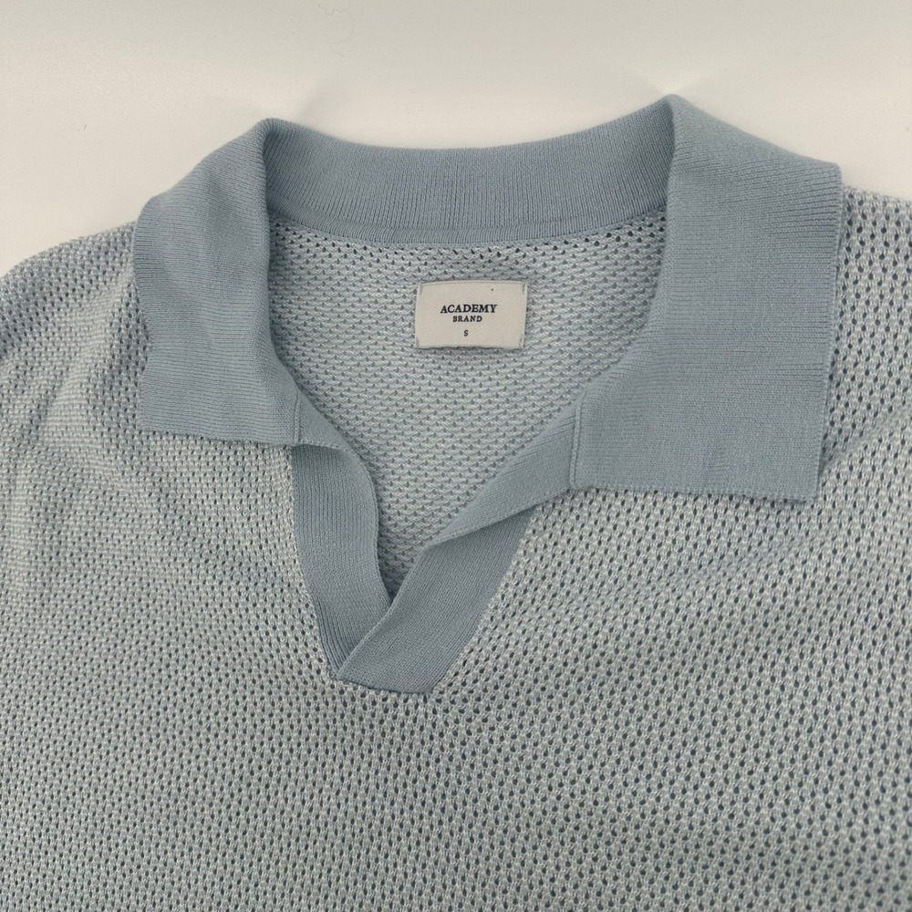 Academy Brand Knit Polo Shirt Mens Small Blue Short Sleeve Johnny Collar 0535